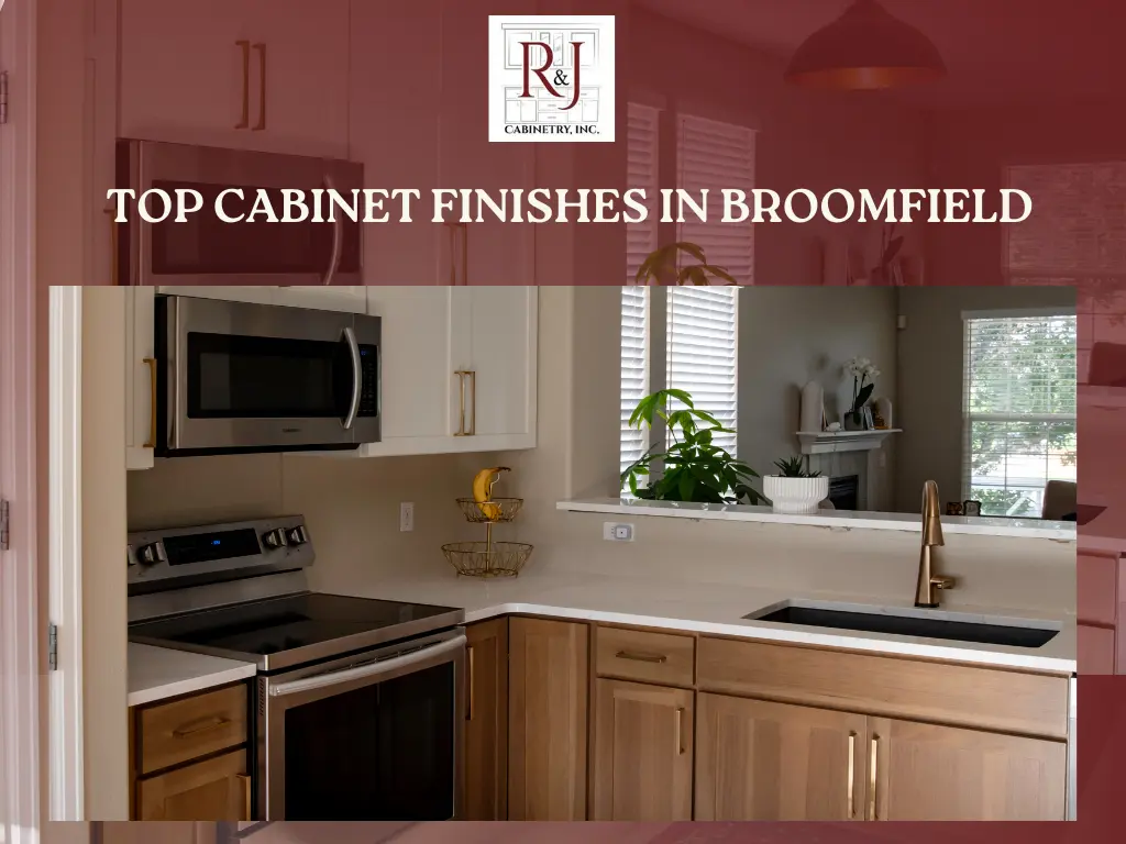 Modern kitchen with top cabinet finishes in Broomfield, featuring white uppers and natural wood lowers