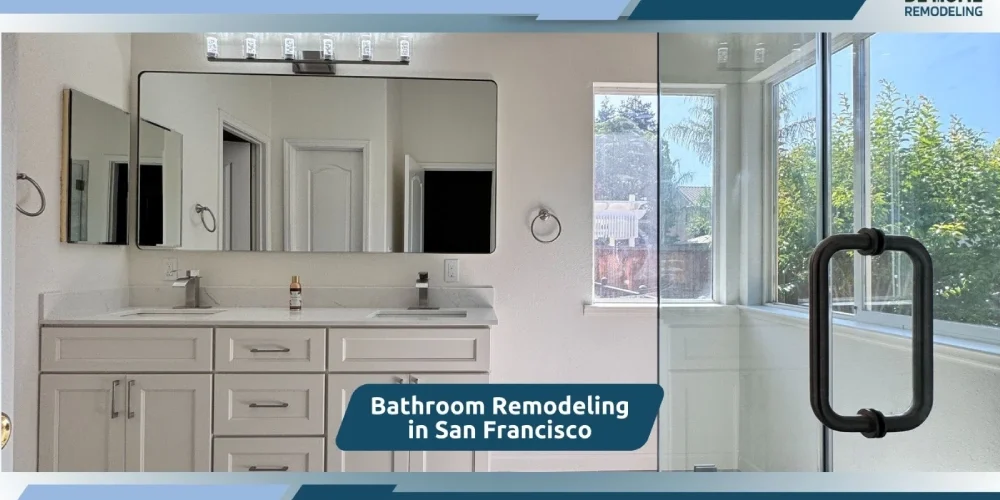 Modern bathroom remodel with sleek fixtures and bright lighting Modern bathroom remodel with sleek fixtures and bright lighting