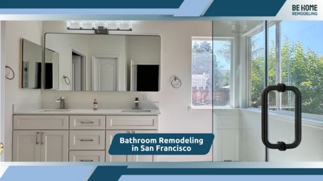 Modern bathroom remodel with sleek fixtures and bright lighting Modern bathroom remodel with sleek fixtures and bright lighting